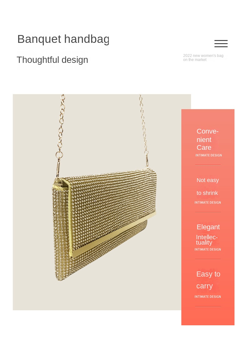 Designer Original New Tide Tide Mode Elegant Enkla Diamanter Glitter Kvinnors middagsfest Clutch Bärbar kedja Axelkuvertväska_voghion.com