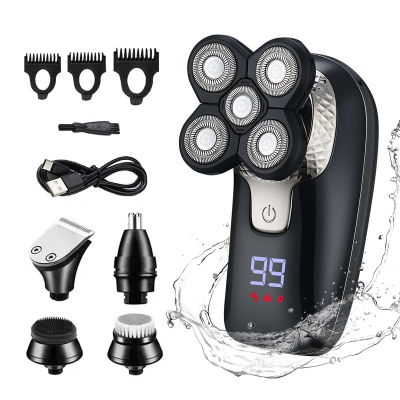 Rasoio elettrico professionale per teste calve, ricaricabile tramite USB, per uso asciutto/bagnato, display LED, nero_voghion.com