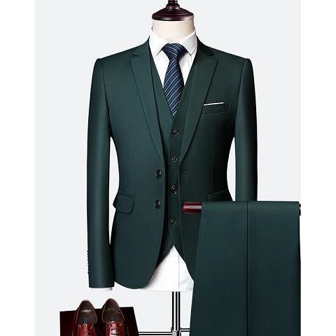CT Men's Set Three-Piece Business Professional Slim Fit Groom Suit Young Groomsmen Reception Tuxedo Lan's_voghion.com