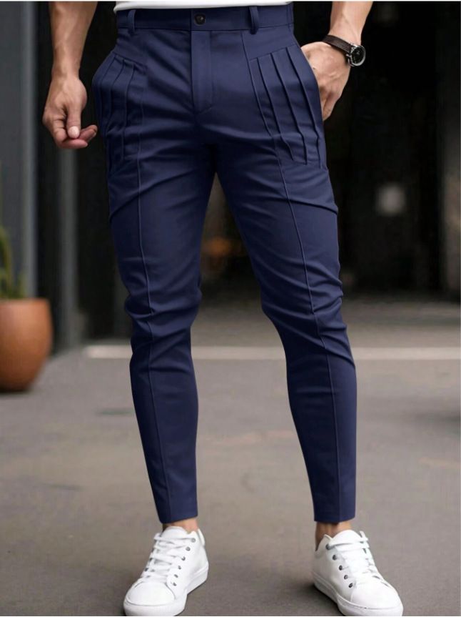 Men's Clothing Hot Selling Men's Solid Color Tight Pocket Zipper Casual Slim Fit Small Leg Trousers_voghion.com