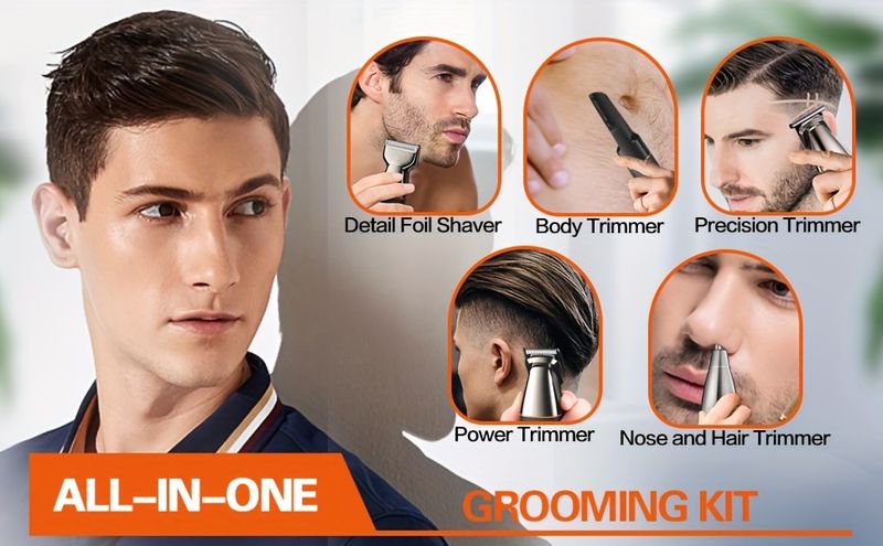 Baardtrimmer voor mannen Multifunctionele tondeuse Elektrische tondeuse voor heren Geschikt voor snor Lichaam Neus Oor Gezichtstrimmer Oplaadbaar haar_voghion.com