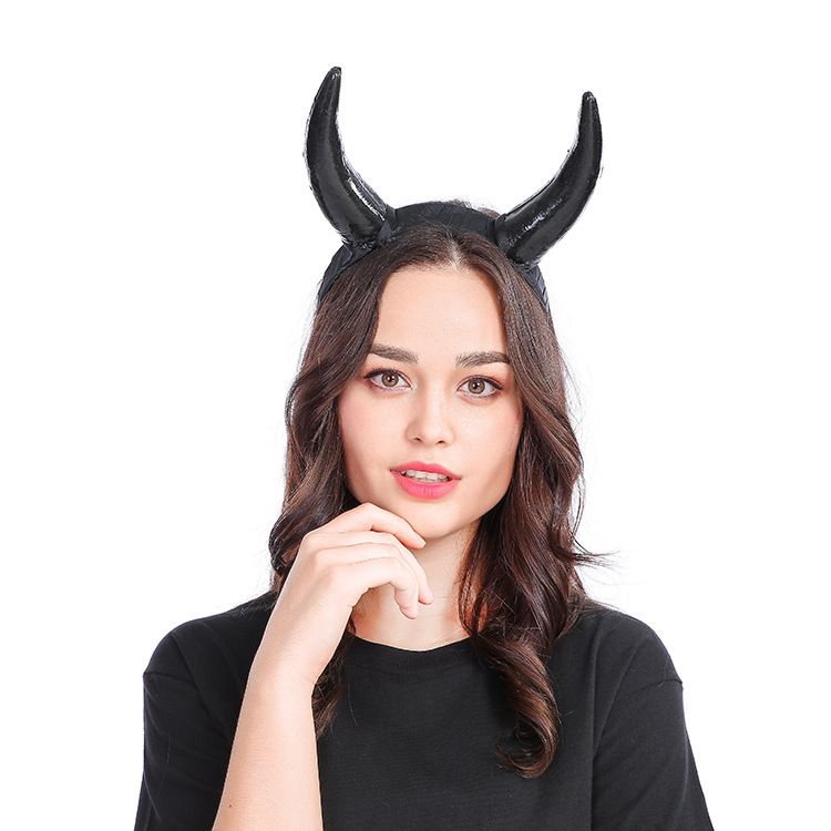 European and American Black Horn Deer Horn Headband Wide Headband Christmas Halloween Easter Exaggerated Headwear_voghion.com