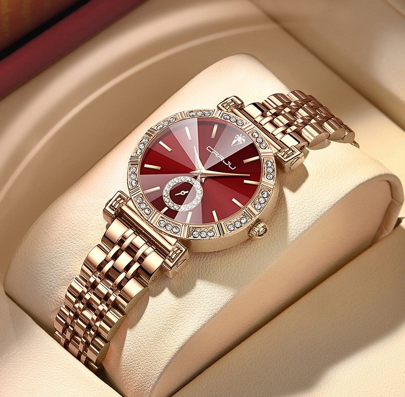 Elegante Damen-Quarzuhr mit Diamant-Akzent und Edelstahlarmband, wasserdichte modische Armbanduhr für Damen_voghion.com