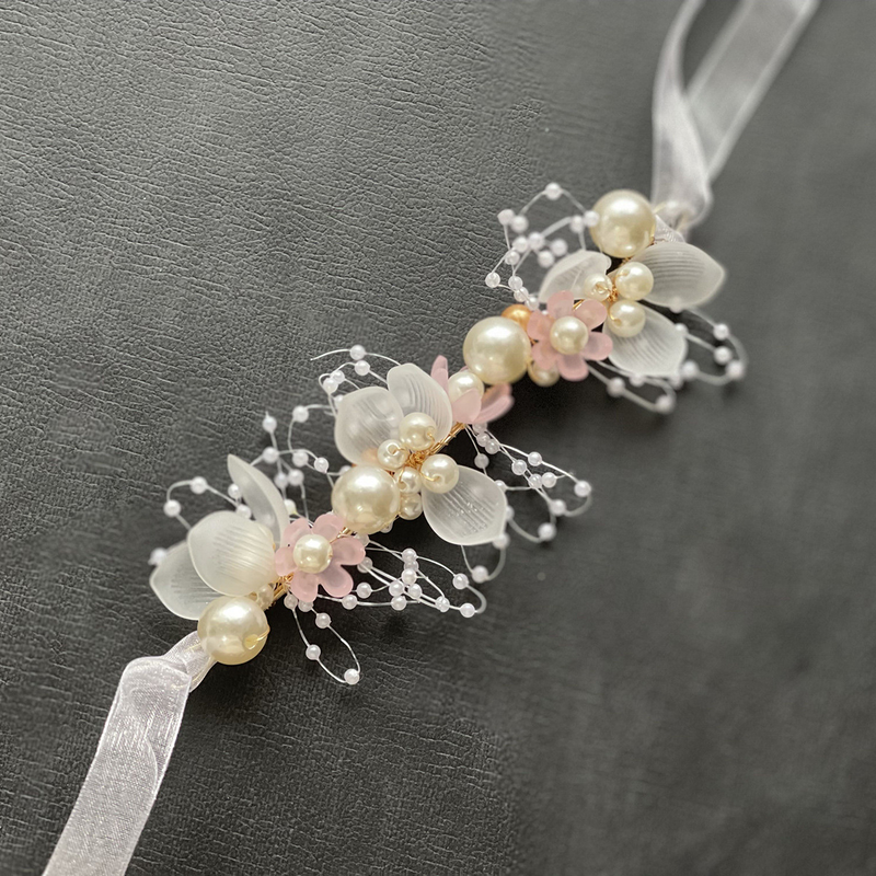 Accessori per abiti da sposa per ragazza Accessori per capelli copricapo con perla fatta a mano con braccialetto fiore da polso, ghirlanda_voghion.com
