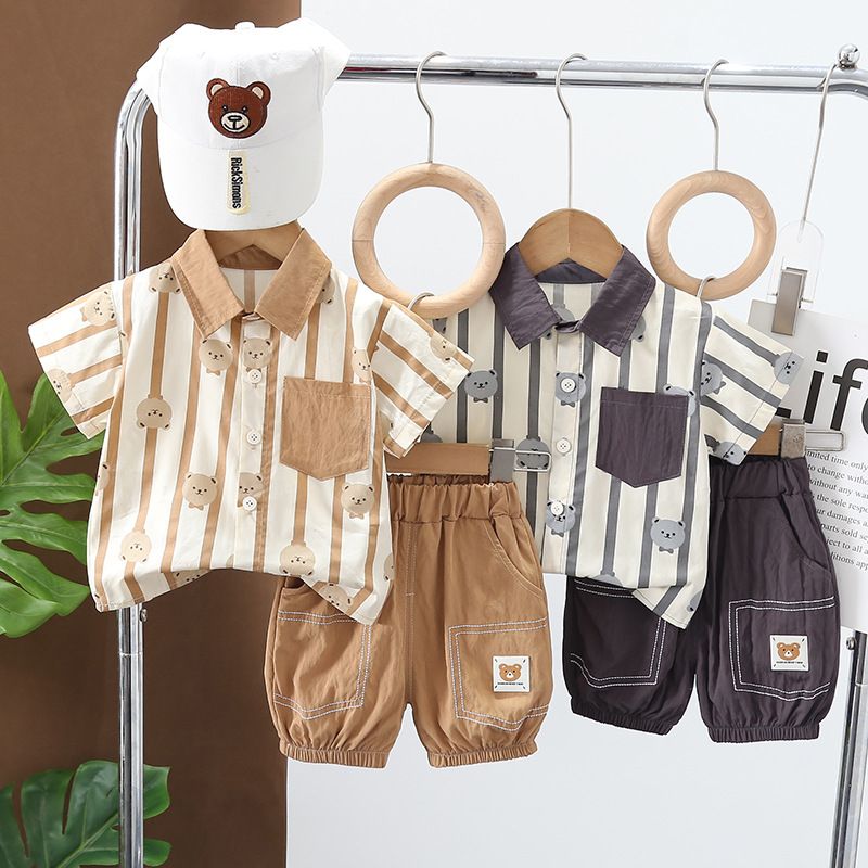 Summer New Boys' Polo Neck Shirt Short Sleeve Set for Middle and Small School Children, Two Piece Baby Casual Shorts_voghion.com
