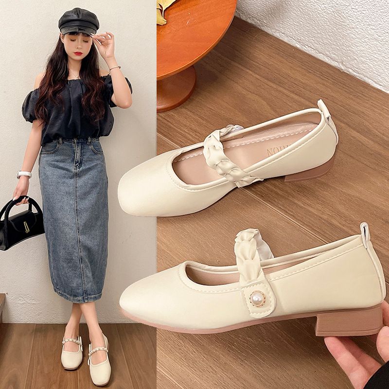 Außenhandel Dicken Absatz Nicht Müde Füße Perle Mode Schuhe Frühling Und Herbst frauen Schuhe Bogen Ein Pedal Einzelnen schuhe_voghion.com