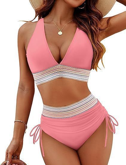 Maillot de bain deux pièces moulant à col en V profond pour femme, nouveau style, sexy, taille haute_voghion.com