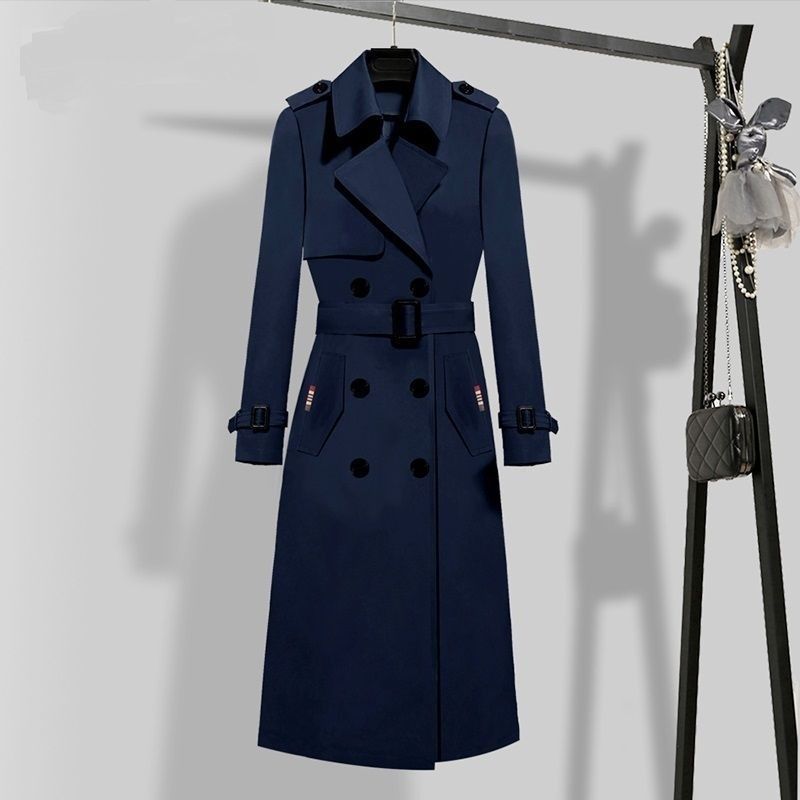 Women's Autumn Trench Coat Knee-Length Slim Fit Classic Style Plus Size Long Coat_voghion.com