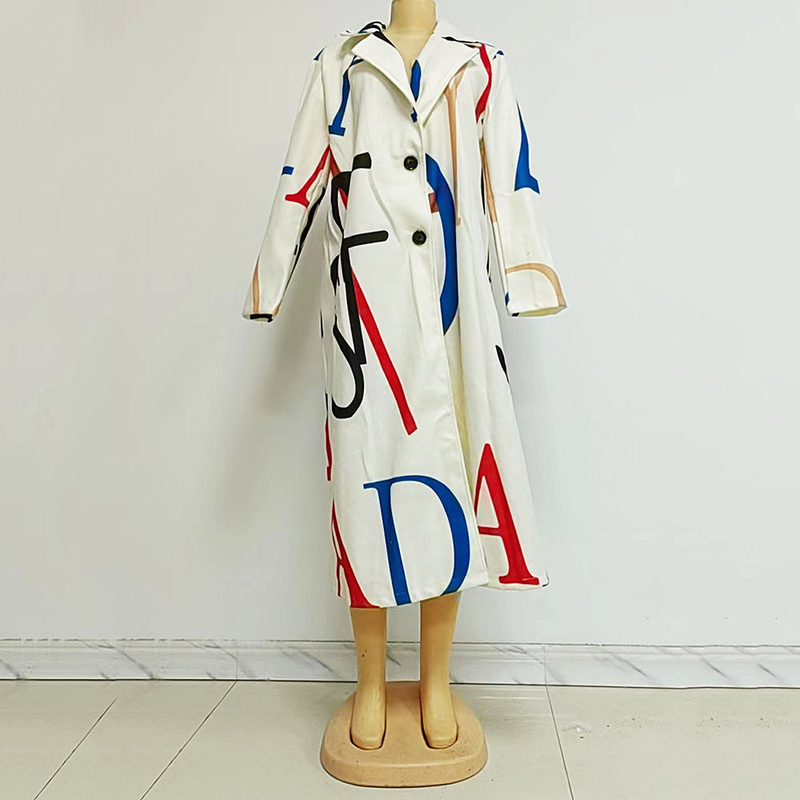 Autumn and winter new women's loose large size printed windbreaker lapel coat jacket for women_voghion.com