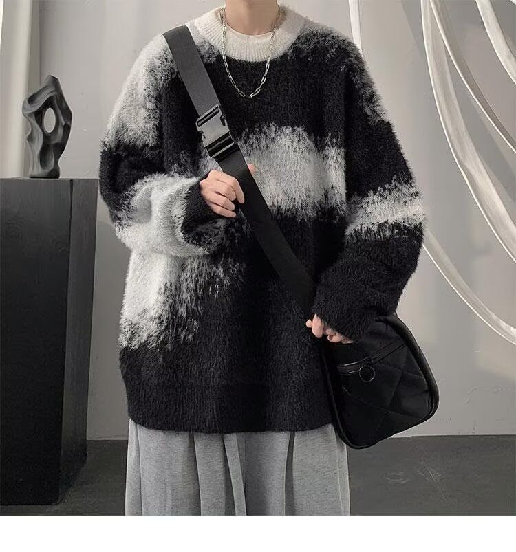 1 Herren Winterpullover im amerikanischen Stil, lässiger Farbblock-Pullover, Strickwaren, lockere Passform, trendige Marke, Innenschicht-Pulloverjacke_voghion.com