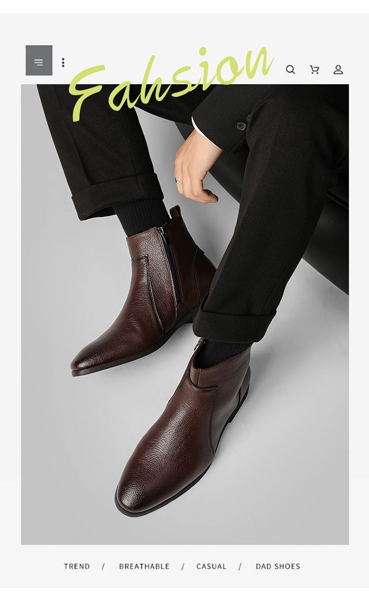 Glide Glide Autunno Inverno Nuovo Uomo Semplice Sottile Morbido Pelle Business Ufficio Europeo Americano Cerniera Laterale Stivaletti Corti Taglia Grande_voghion.com