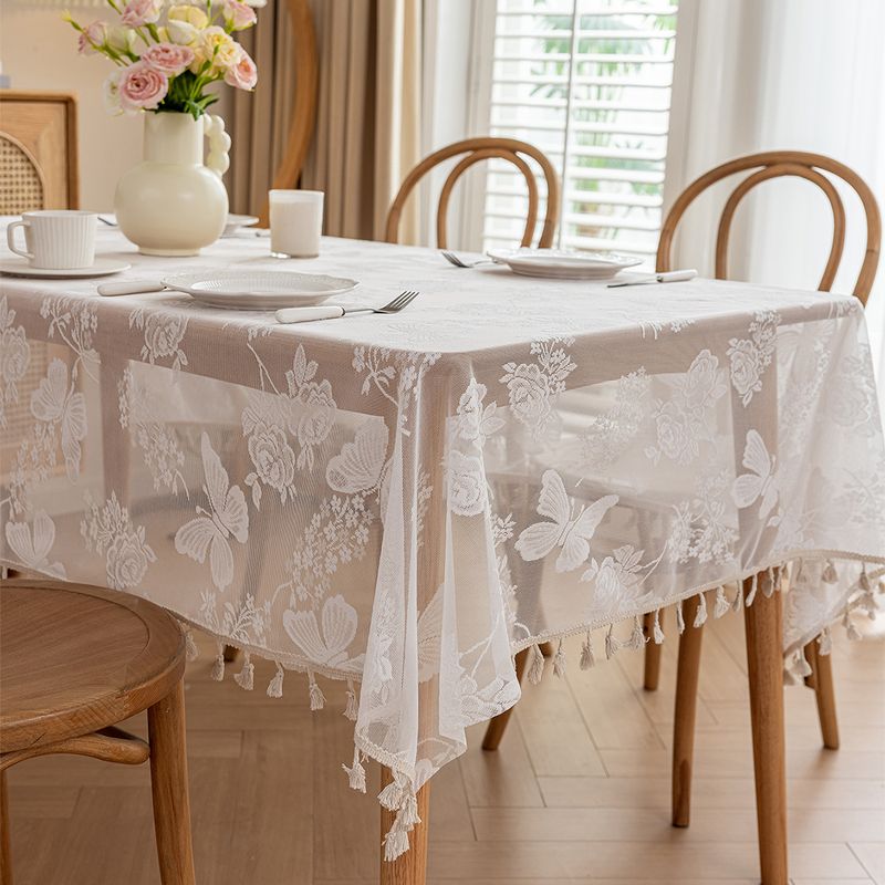 Piccola tovaglia con nappa in pizzo fresco, tovaglia rettangolare per la casa, tovaglia decorativa per tavolino da caffè_voghion.com
