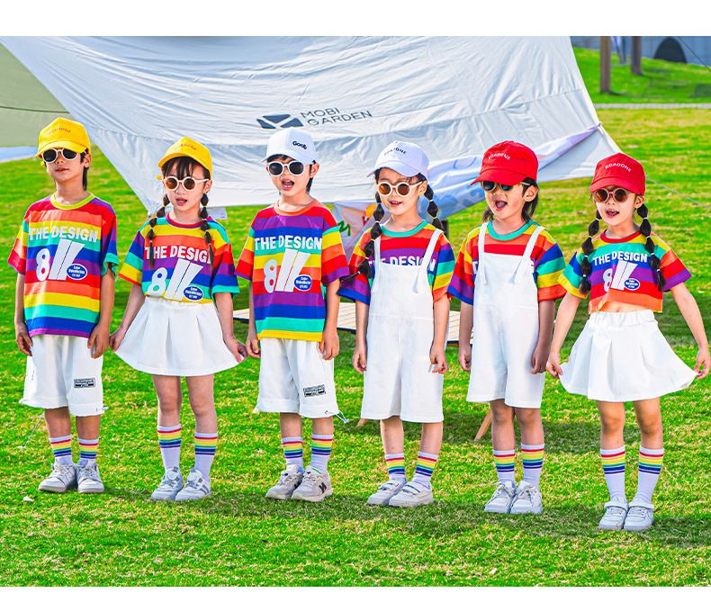 Costumi per spettacoli per la giornata dei bambini, costumi per spettacoli di gruppo di cheerleading per ragazzi e ragazze, arcobaleno, per la scuola materna e la scuola primaria._voghion.com