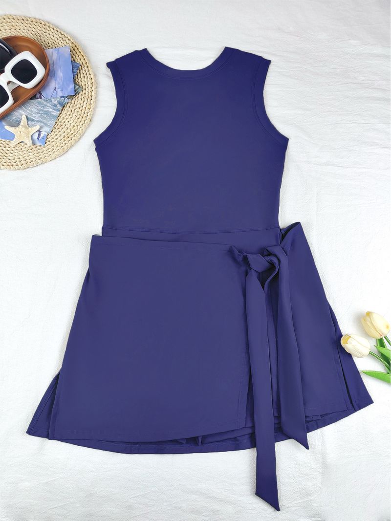 Two-Piece Sports Skirt - Anti-Slip Slim Fit Yoga Tennis Dress With Back Tie Detail Workout Gym Running Skirt_voghion.com