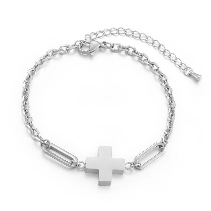 Bracciale patchwork personalizzato in acciaio al titanio dorato con croce in stile gioielli in acciaio inossidabile alla moda_voghion.com