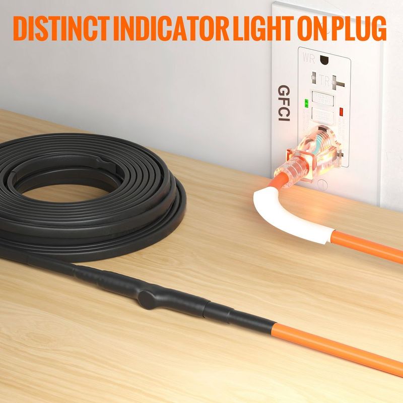 Self-Regulating Pipe Heating Cable 12FT 5W/FT Heat Tape With Thermostat_voghion.com