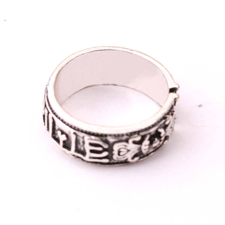 Heart Sutra Men's Ring with Six Words of Truth, Dominant Ring, Handmade Scripture Accsori, Opening Women's_voghion.com