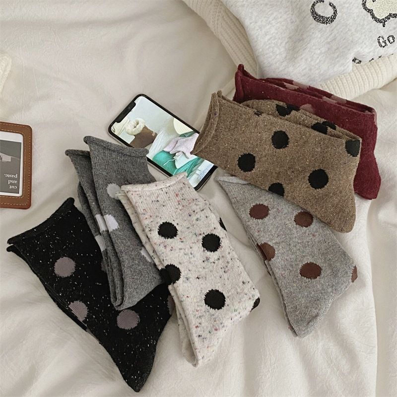 Wollsocken mit Punkten – dicke Thermosocken aus Strick für Winter, Herbst und Frühling – atmungsaktive, bequeme und stylische Mid-Crew-Socken für den täglichen Gebrauch_voghion.com