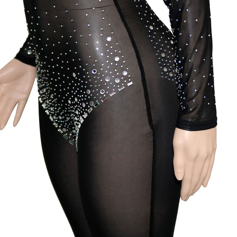Moteriški drabužiai Sexy Meh Through Hot Diamond Kelnės ilgomis rankovėmis kombinezonas moterims_voghion.com