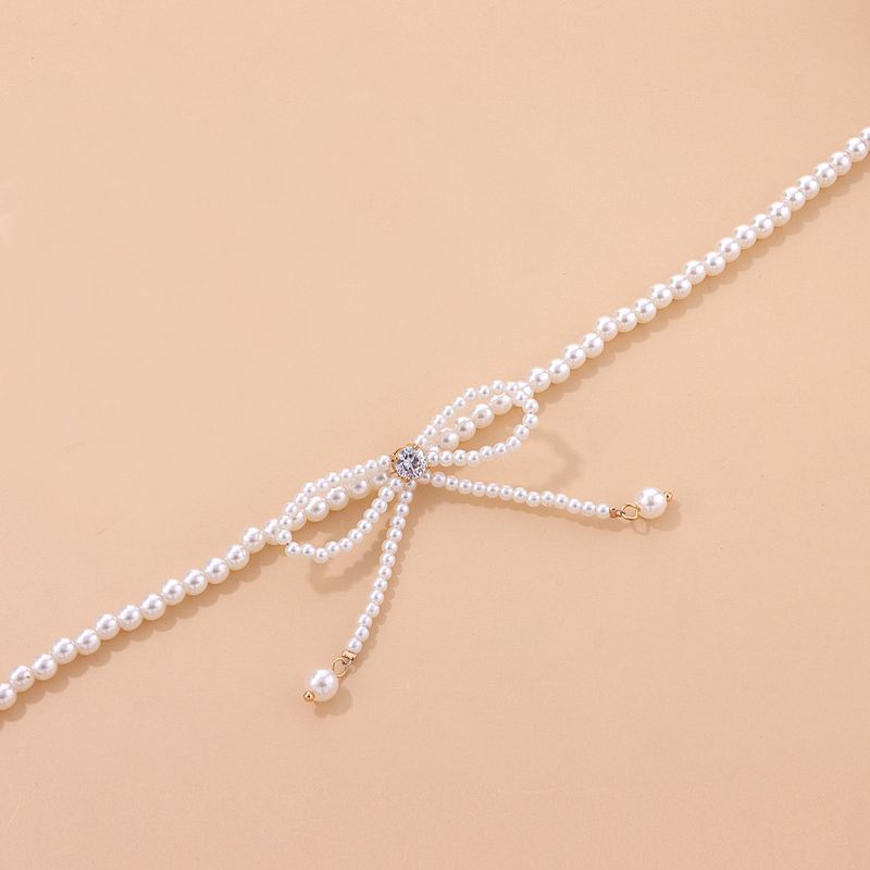 Jewelry Fashion Trend Full Pearl Tassel Elegant Necklace Diamond-Studded Bowknot Super Fairy Collarbone Chain_voghion.com