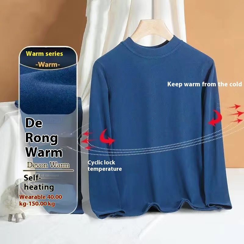 Conjunto de ropa y pantalones de otoño con cuello redondo de terciopelo alemán cálido y autocalentable para papá de mediana edad, 1/2 pieza_voghion.com