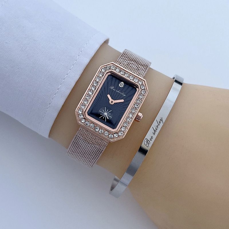 retro square diamond watch fashion light luxury women's watch high end live broadcast_voghion.com