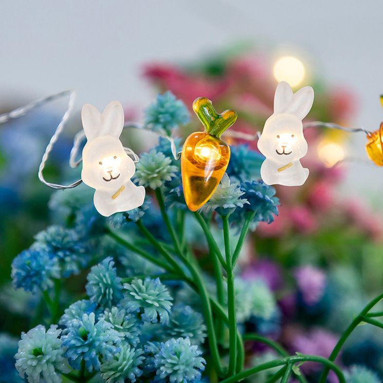 Lampa z drutu miedzianego LED, lampa dekoracyjna z królikiem, marchewką, jajkiem, lampą z drutu miedzianego, wielkanocnym sznurem świetlnym_voghion.com