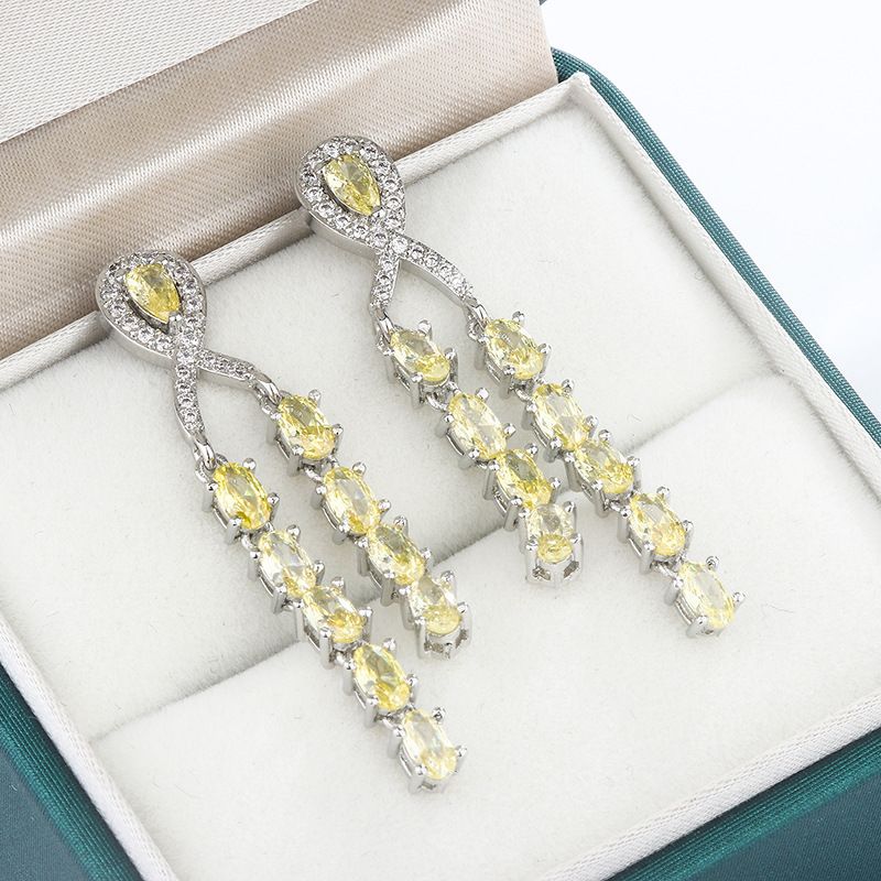Baroque Colored Red Sapphire Square Diamond Elegant Drop Earrings Party Fashion Luxury Crystal Exaggerated Ins_voghion.com