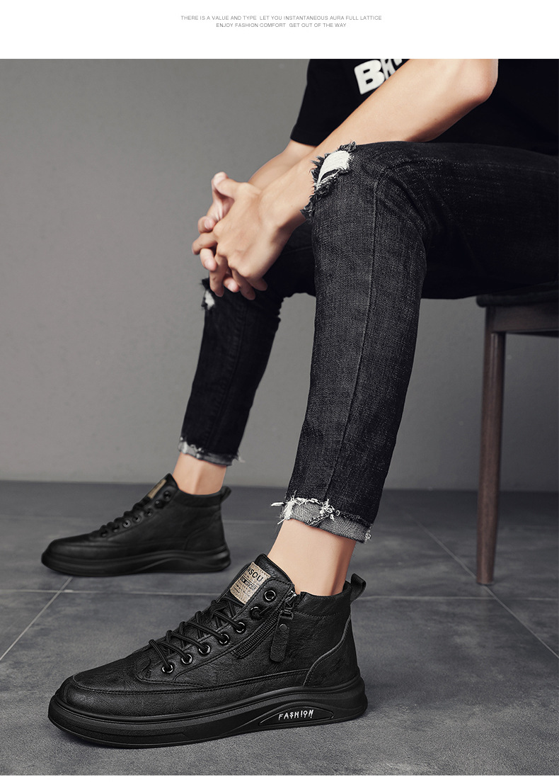 High-Top Herbst Britischen Stil Casual Leder Schuhe Herren Schwarz Mid-Top Sneakers Sommer Wasserdichte Martin Stiefel Trendy_voghion.com