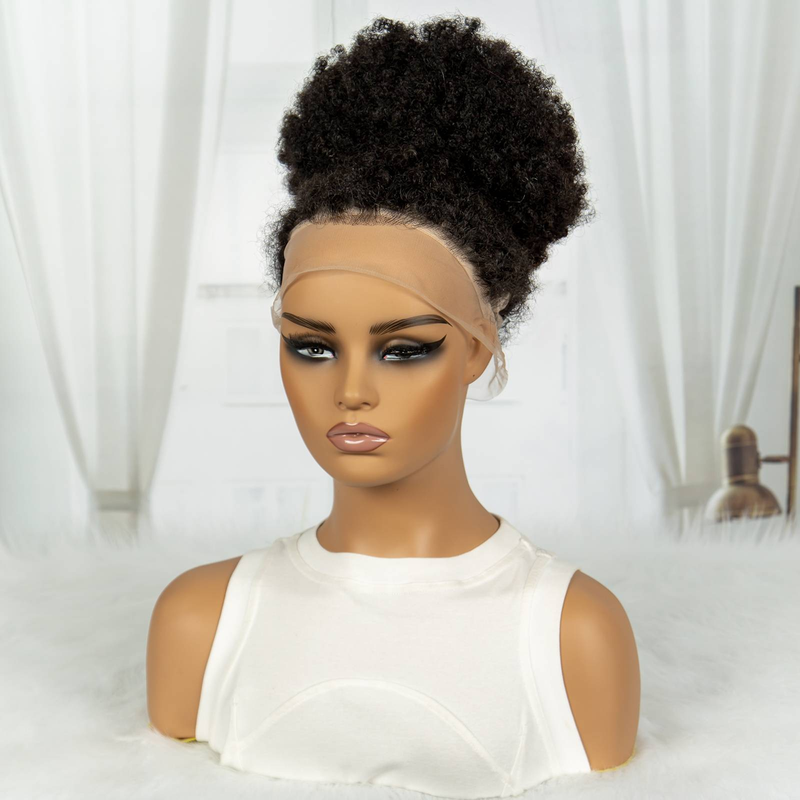 360 Lace Human Hair Afro Puff Drawstring Ponytail Pineapple Updo Hair,short Kinky Curly Ponytail Bun_voghion.com