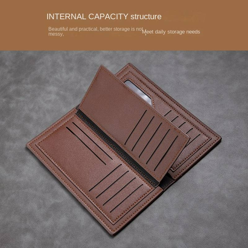 Men's Slim Leather Wallet - Youthful Long Wallet with Large Capacity, Multiple Card Slots, Stylish Business Design for Modern Professionals_voghion.com