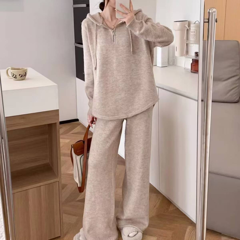 Women's Clothing Lazy Style Casual Fashion Suit For Women Spring And Autumn New Loose Hooded Sweatshirt Wide Leg Pants Slim Two Piece Suit_voghion.com