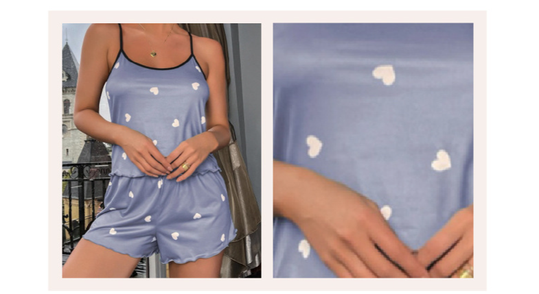 Underwear & Sleepwears Summer Love Print Women's Pamas Two Piece Set Sexy Suspender Shorts Home_voghion.com