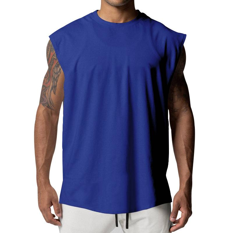 Summer Men's Round Collar Pure Color Sleeveless Jerkin Type Quick Drying Fitness Vest S-3XL_voghion.com