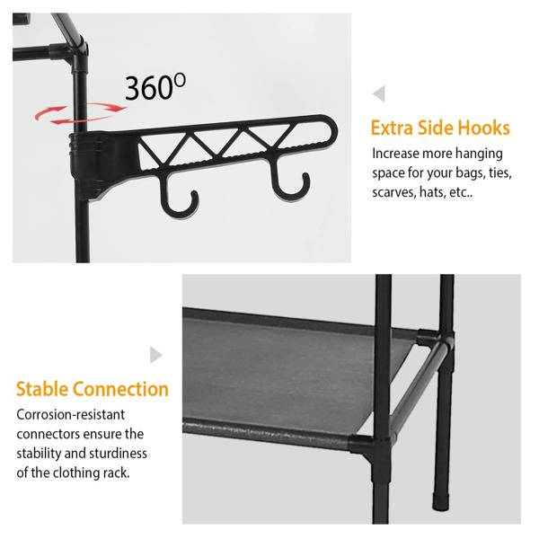 66'' Multifunctional Garment Rack For Hanging Clothes, 4 Tiers Portable Closet Rack With 4 Hooks & 2 Hanging Rods_voghion.com