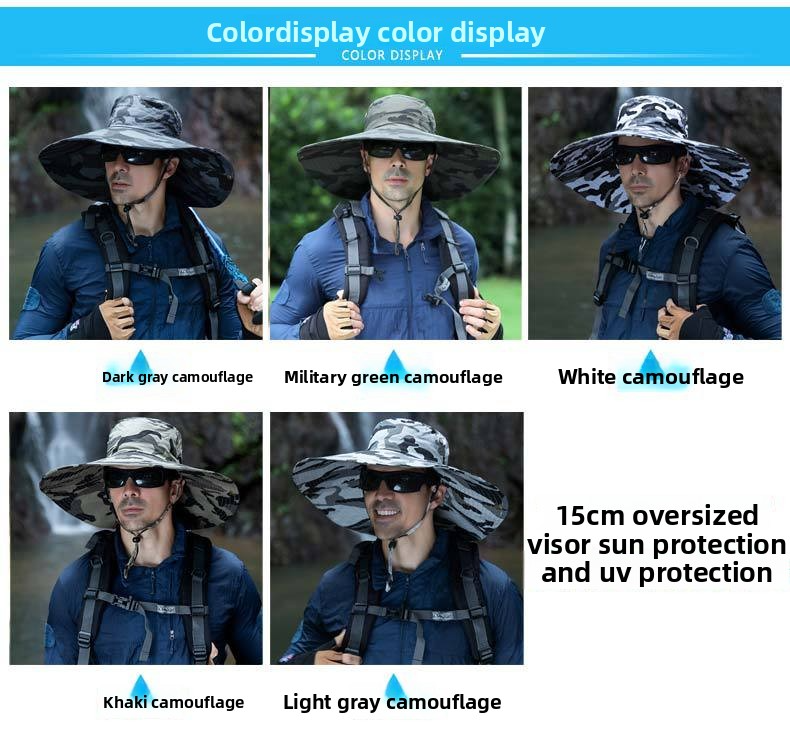 16 cm brede zonnehoed - verstelbaar, uniseks, voor mannen en vrouwen (UPF 50+ UV-bescherming), lichtgewicht, opvouwbaar, geschikt voor op reis, vissen en strand)_voghion.com