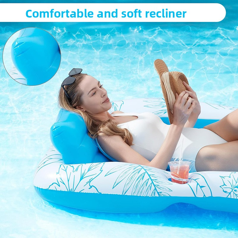 Premium Inflatable Lounge Bed - Thickened PVC With Backrest & Cup Holders (Double Sunbathing Floating Mat For Pool/Beach 200cm UV Resistant)_voghion.com