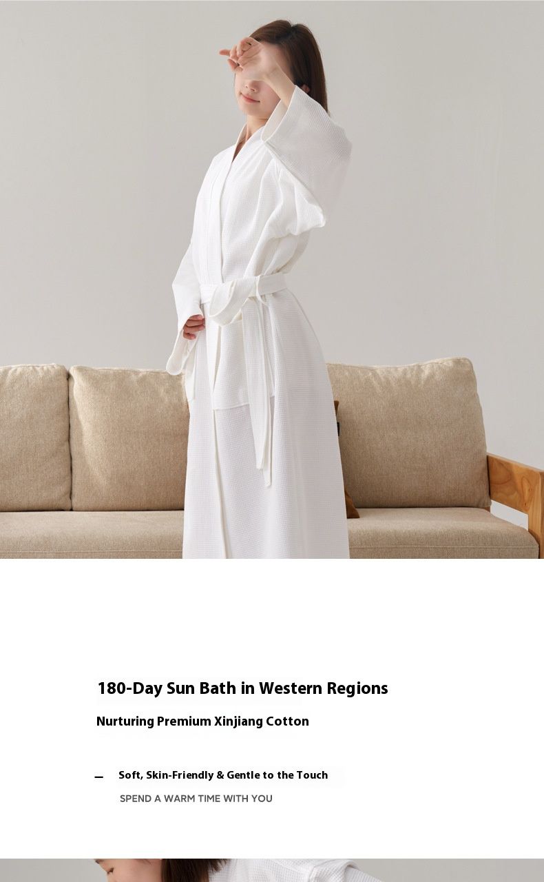Mingke 100% Cotton Waffle Weave Bathrobe – Unisex All-Season White Spa Robe For Hotels & Home, One-Size Fits Most_voghion.com