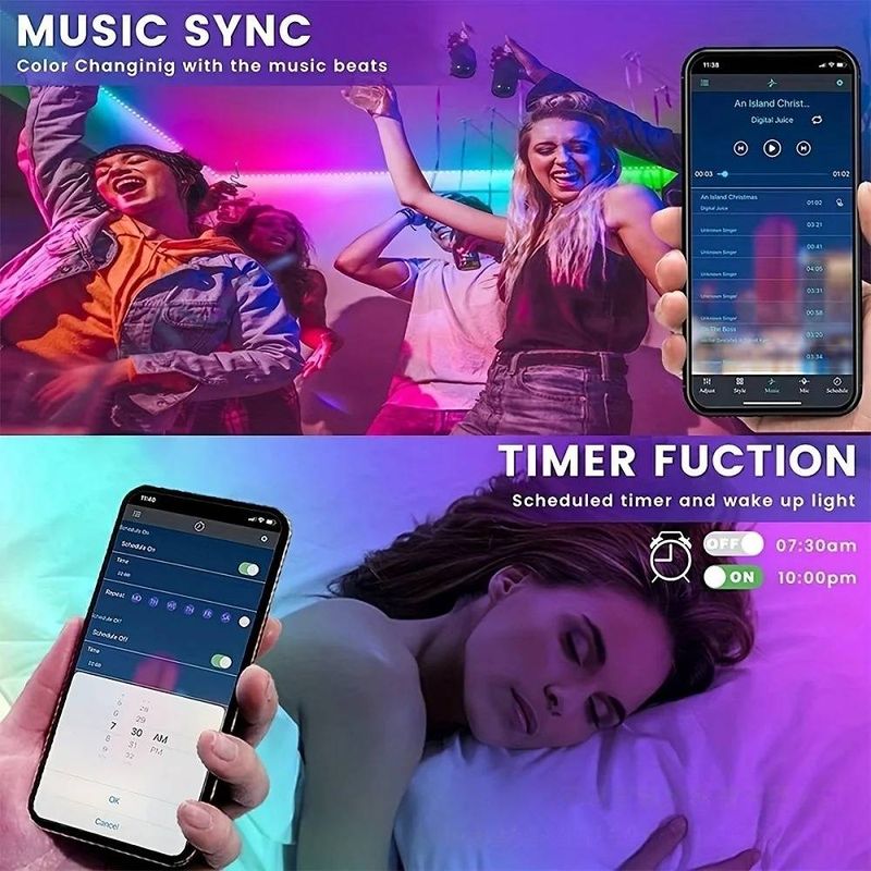 Bande lumineuse LED RVB 5 V avec télécommande 44 touches et contrôle par application, rétroéclairage TV à commande vocale, synchronisation avec la musique pour une ambiance gaming/streaming, 16 LED/m_voghion.com