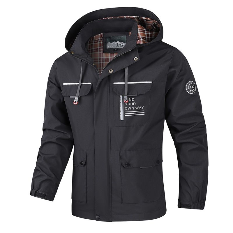 Herren-Arbeitsjacke mit abnehmbarer Kapuze – Cord und Polyester mit Reißverschluss vorne (Schwarz, Waldgrün, Elfenbein, Kastanienbraun)_voghion.com