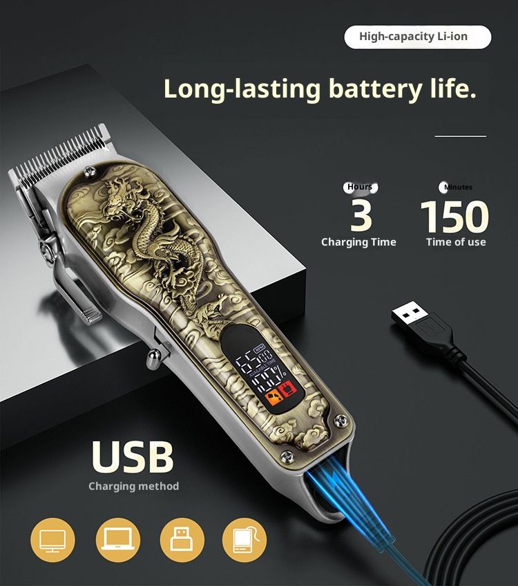 Professioneller kabelloser Haarschneider für Herren – Wiederaufladbarer Elektrorasierer mit LCD-Display, Stahlklingen und 3 Führungskämmen_voghion.com