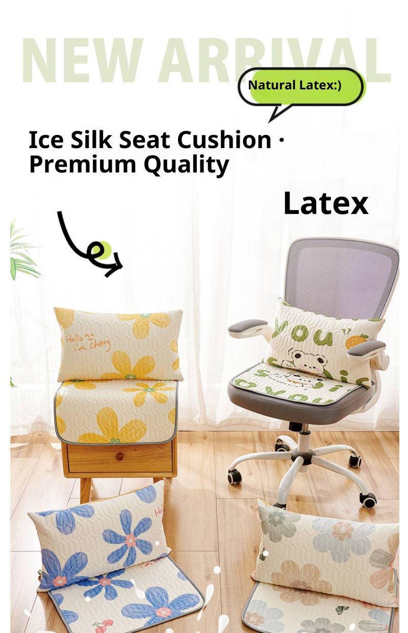 Cuscino per sedia da ufficio in lattice naturale rinfrescante – Cuscino traspirante in seta ghiacciata con motivi floreali (40x40cm/45x45cm/50x50cm)_voghion.com