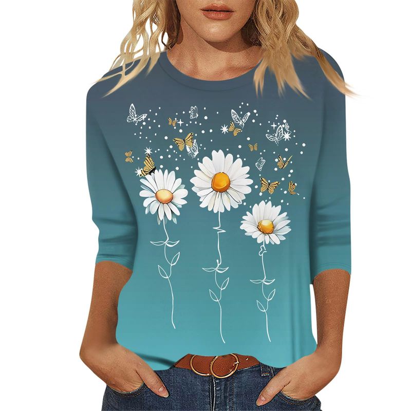 Festival-Ready 3D Print T-Shirt – Flowy Round-Neck Mid-Sleeve Top With Vibrant Holiday Designs ( Polyester Blend For Easy Care & All-Day Comfort)_voghion.com
