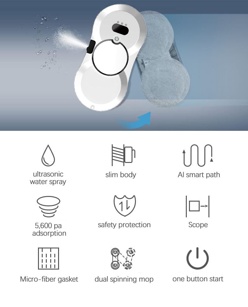 Robot limpiador de ventanas automático para exteriores, de doble uso, para uso en seco y húmedo, con cristales ultrafinos y pulverizador de agua inteligente._voghion.com