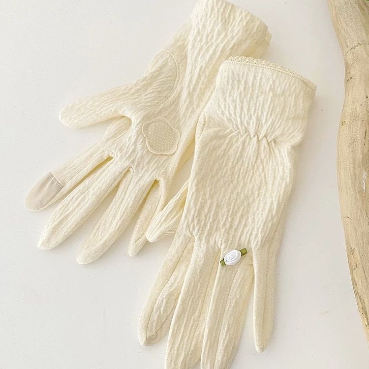 Cienkie damskie rękawiczki przeciwsłoneczne Fresh Style, do ekranów dotykowych, do jazdy samochodem latem, antypoślizgowe, z ochroną UV, z bawełny marszczonej._voghion.com