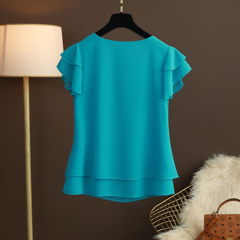 Camicetta in chiffon da donna estate 2025 nuova maglietta ampia che copre la pancia manica corta capospalla base camicia alla moda sinonimi abito_voghion.com
