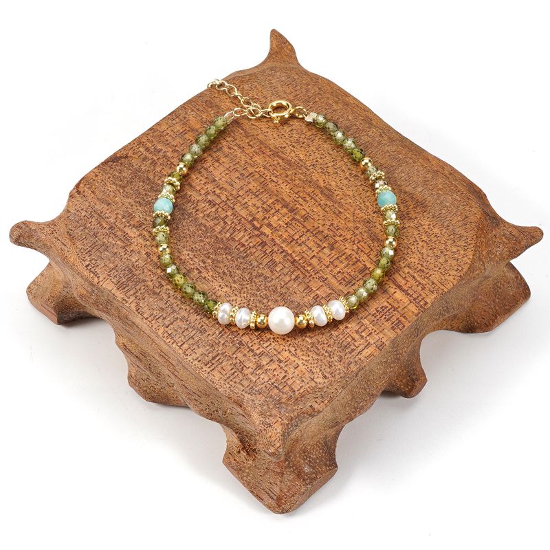 2cm olijfgroene kristal zoetwaterparel armband ketting set vrouwelijke eenvoudige stijl_voghion.com