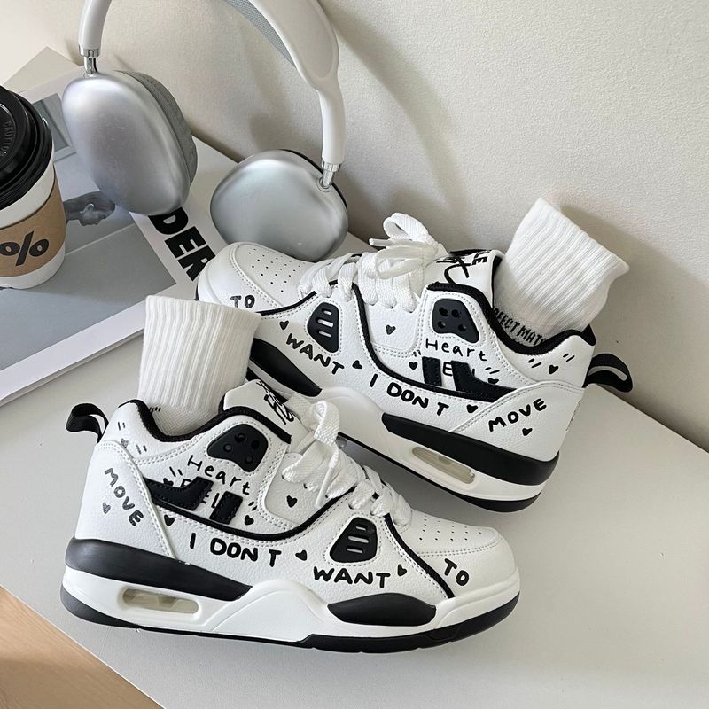 2025 Nuove scarpe da basket con cuscino in stile graffiti, modello coppia, scarpe da jogging unisex per studenti_voghion.com