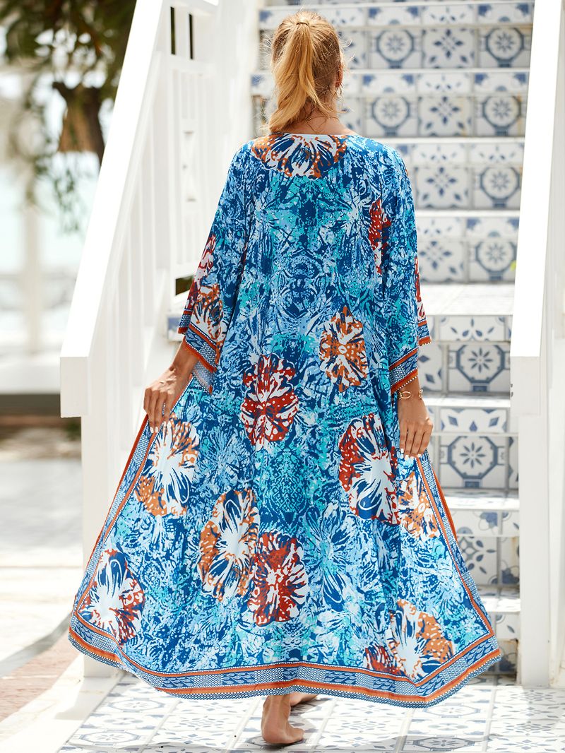Women's Beach cover-up rayon positioning printed cardigan holiday sun protection shirt _voghion.com