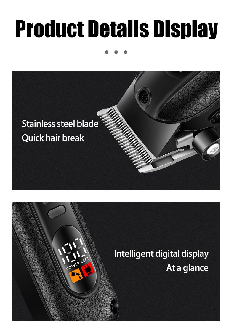 Professional Barber Clipper – USB-C Rechargeable, Self-Sharpening Stainless Steel Blade, Ultra-Quiet 36dB For Men's Fades & Bald Styles_voghion.com